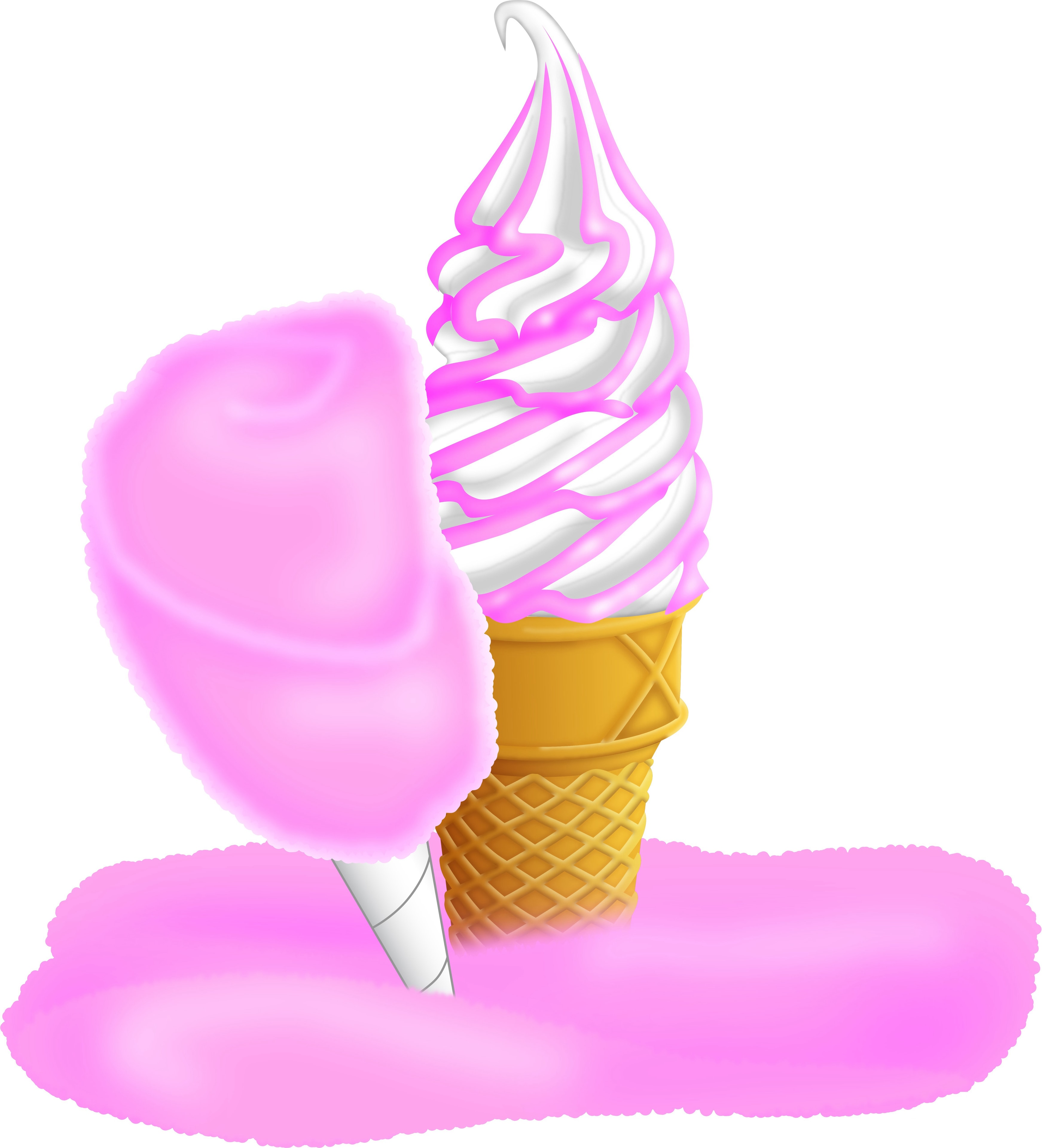 Cotton candy soft serve cone